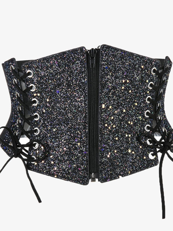 Glossy Sequins Lace-up Shapewear