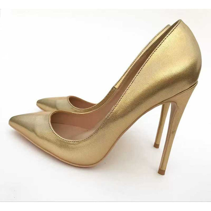 Stylish gold heel pumps for women with a sleek design and pointed toe ideal for dressy occasions