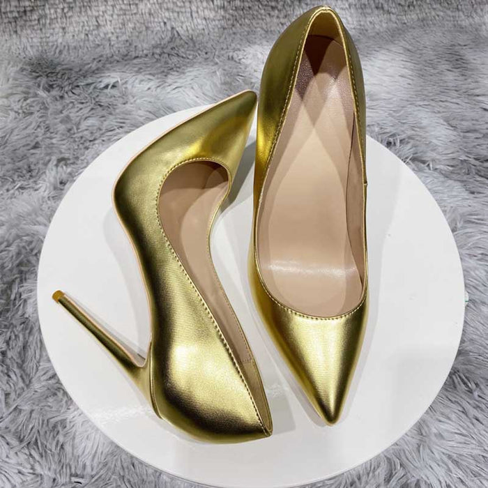 Stylish gold heel pumps for women with a sleek pointed toe design and high stiletto heels