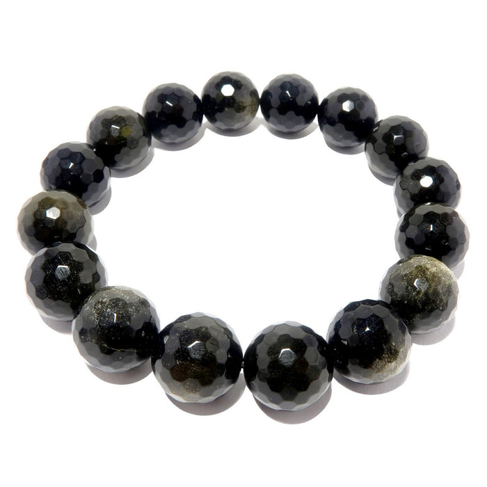 faceted black gold sheen obsidian beaded stretch bracelet