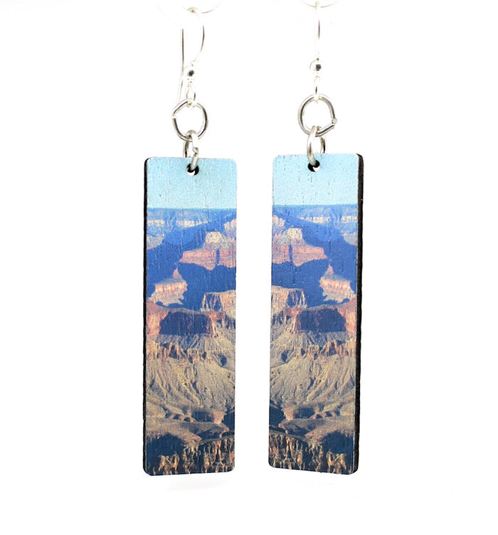 Grand Canyon wood earrings in second colorway, laser-cut and made in USA