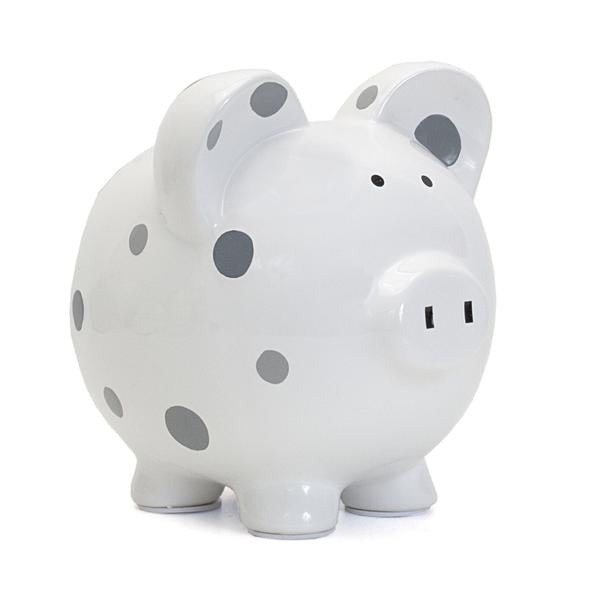 Gray Multi Dot Piggy Bank - Premium Baby Gift from Child To Cherish® - Just $34.95! Shop now at Pat's Monograms