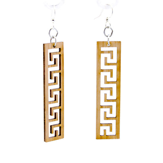 Bamboo Greek key meander pattern earrings, laser-cut and made in USA