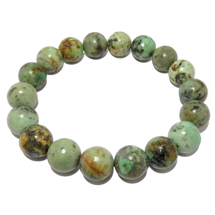 polished yellow and black patterns green jasper round beads strung on a bracelet