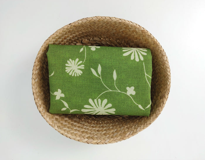 Green Leaf Print Cotton-Ramie Blend Fabric 8021
