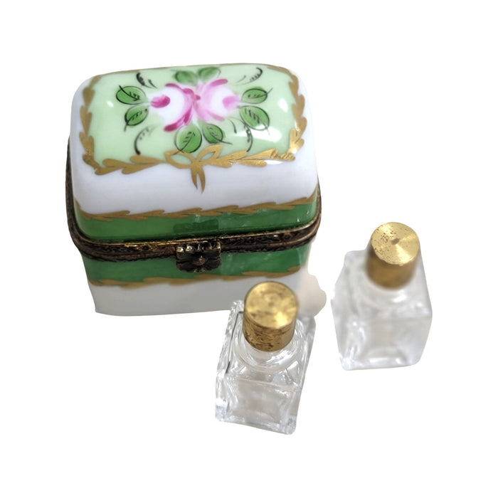 Green Rose Perfume Box Porcelain Limoges Perfume French Trinket Box