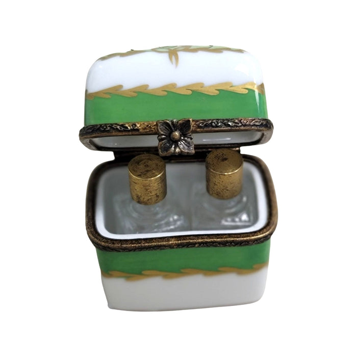 Green Rose Perfume Box Porcelain Limoges Perfume French Trinket Box