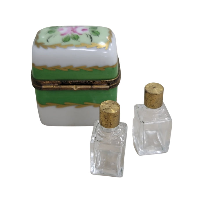 Green Rose Perfume Box Porcelain Limoges Perfume French Trinket Box