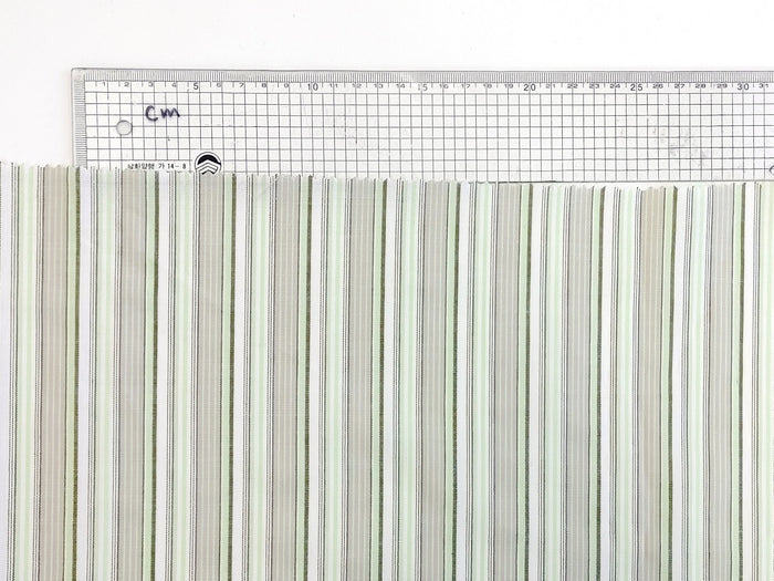 Green Stripe Cotton Ramie Fabric with Plain Weave 154 - The Linen Lab - Green