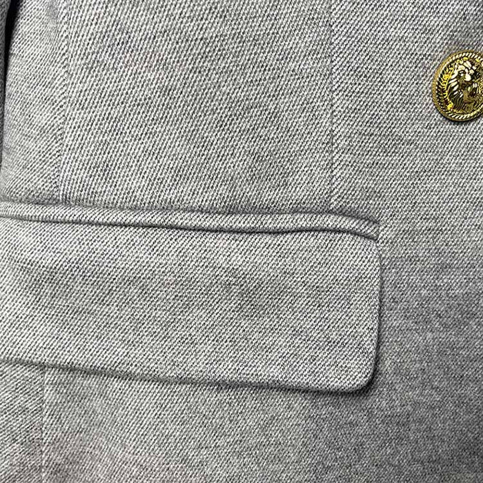 Grey Double Breasted Blazer with Gold Buttons – Chic & Polished Looks