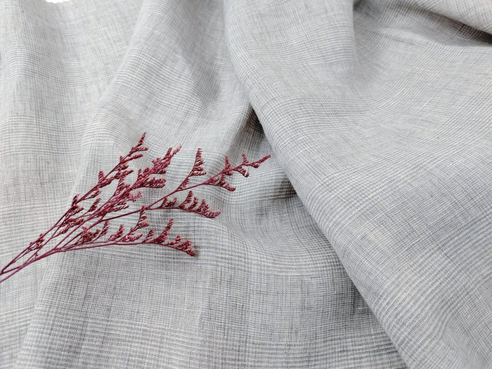 Grey Elegance: Lightweight 100% Linen Glen Plaid 6536 6508 - The Linen Lab - Gray(Light)