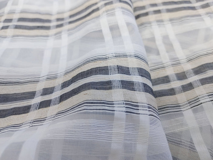Grey Melange Plaid Linen-Rayon-Polyester Sheer Fabric 1758 - The Linen Lab - Grey