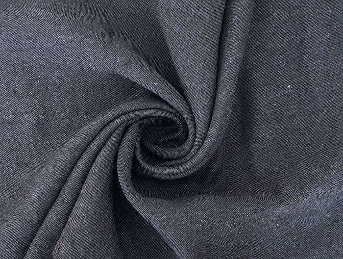 Grey Yarn-Dyed Twill Chambray Fabric – Linen Ramie Cotton Blend, Medium Weight 7864