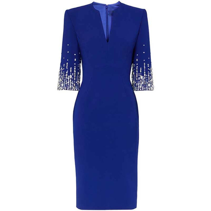 Half-Sleeves V-Neck Knee-Length Cocktail Dress Tailored Collarless Formal Dress