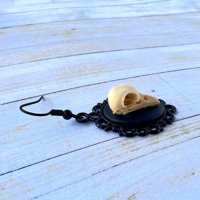 Handmade Edgar Allen Poe Inspired Raven resin Skull Cameo Earrings