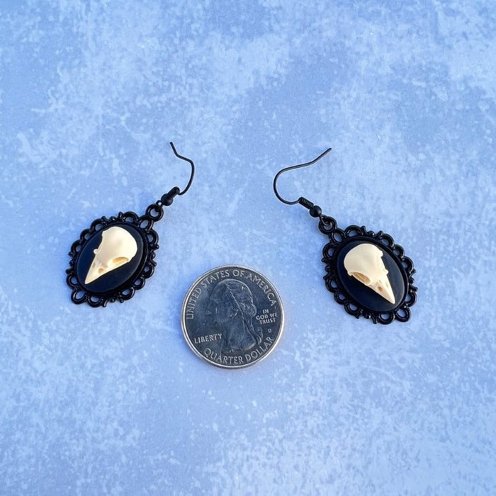 Handmade Edgar Allen Poe Inspired Raven resin Skull Cameo Earrings