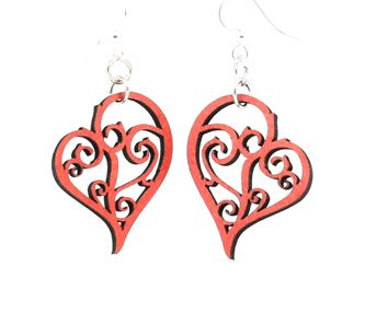 Heart wrapped in vines earrings, eco-friendly laser-cut jewelry made in USA