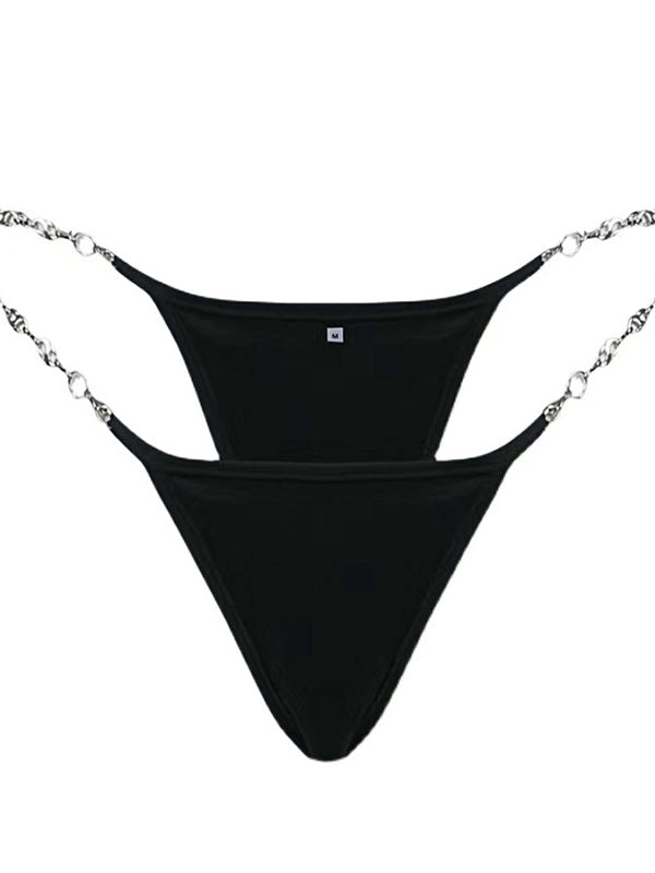 Heart Metal Waist Chain Solid Color T-back Thong