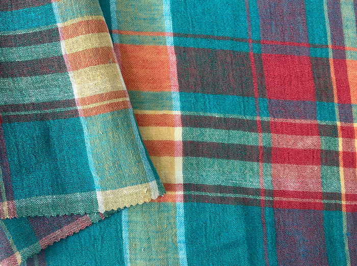 High-Twist Yarn-Dyed Plaid Linen Polyester Fabric – Soft with Crisp, Subtle Wrinkle 7979
