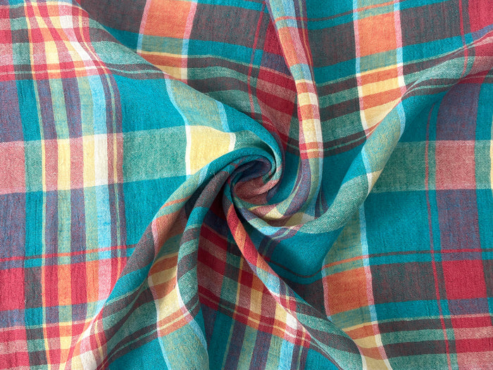 High-Twist Yarn-Dyed Plaid Linen Polyester Fabric – Soft with Crisp, Subtle Wrinkle 7979