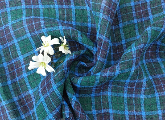 High Twisted Green Plaid Linen-Polyester Fabric 7322 - The Linen Lab - Green
