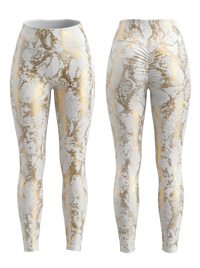 High Waist Bronzed Snakeskin Leggings