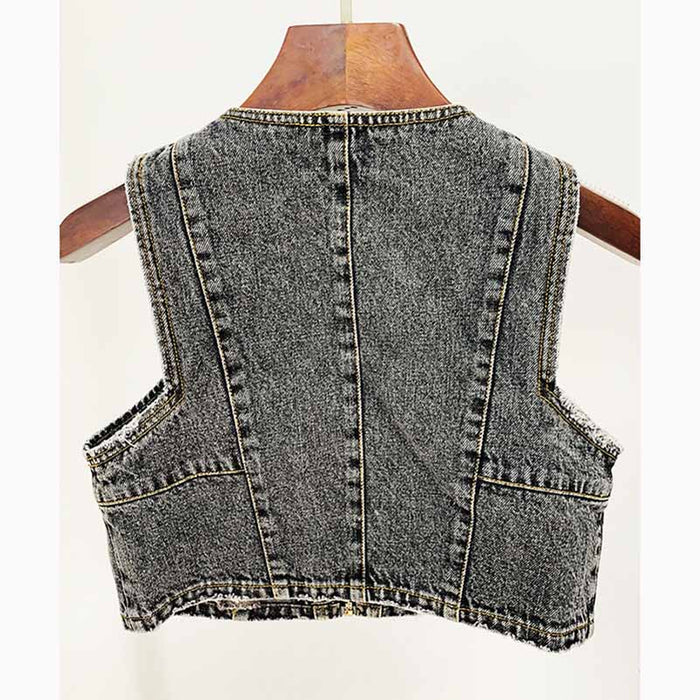 High-Waisted Faded Denim Tank Top + Shorts Suit