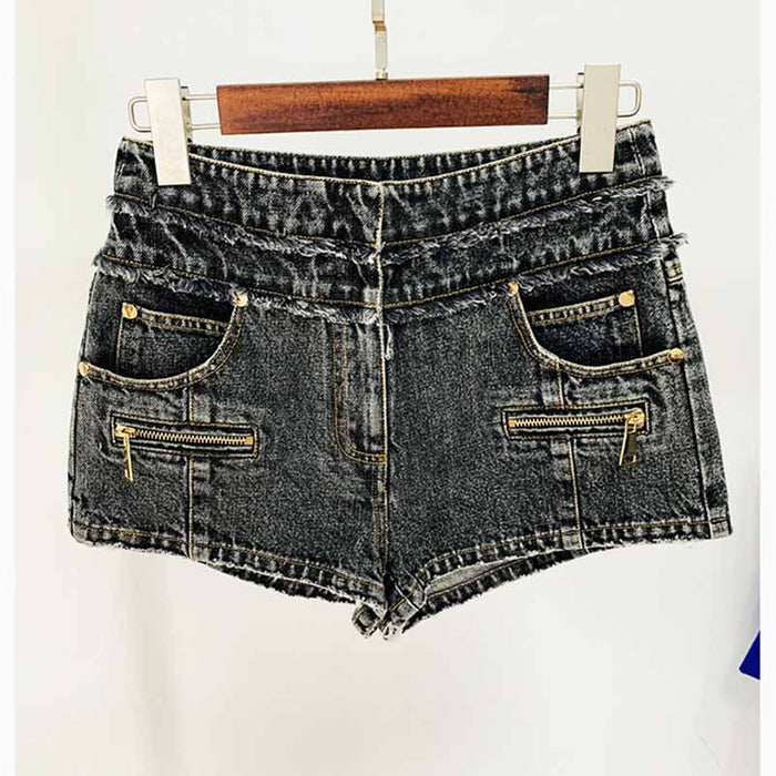 High-Waisted Faded Denim Tank Top + Shorts Suit