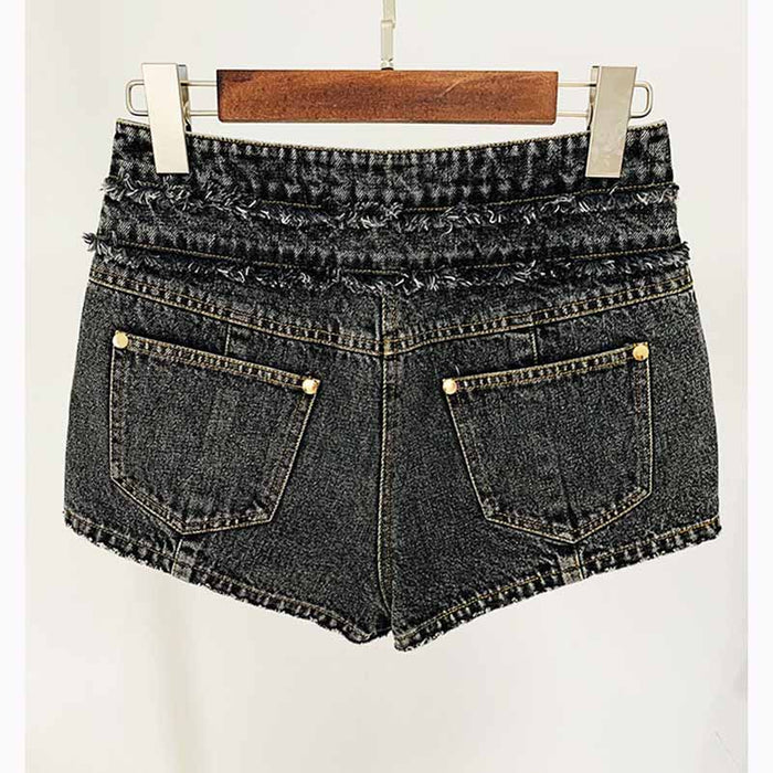 High-Waisted Faded Denim Tank Top + Shorts Suit