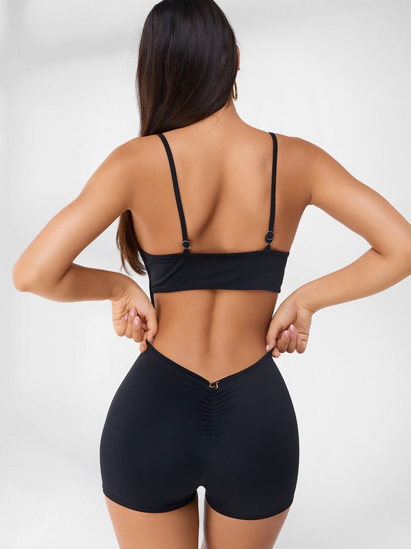 Hollow Out U-collar Scrunch Bum Romper