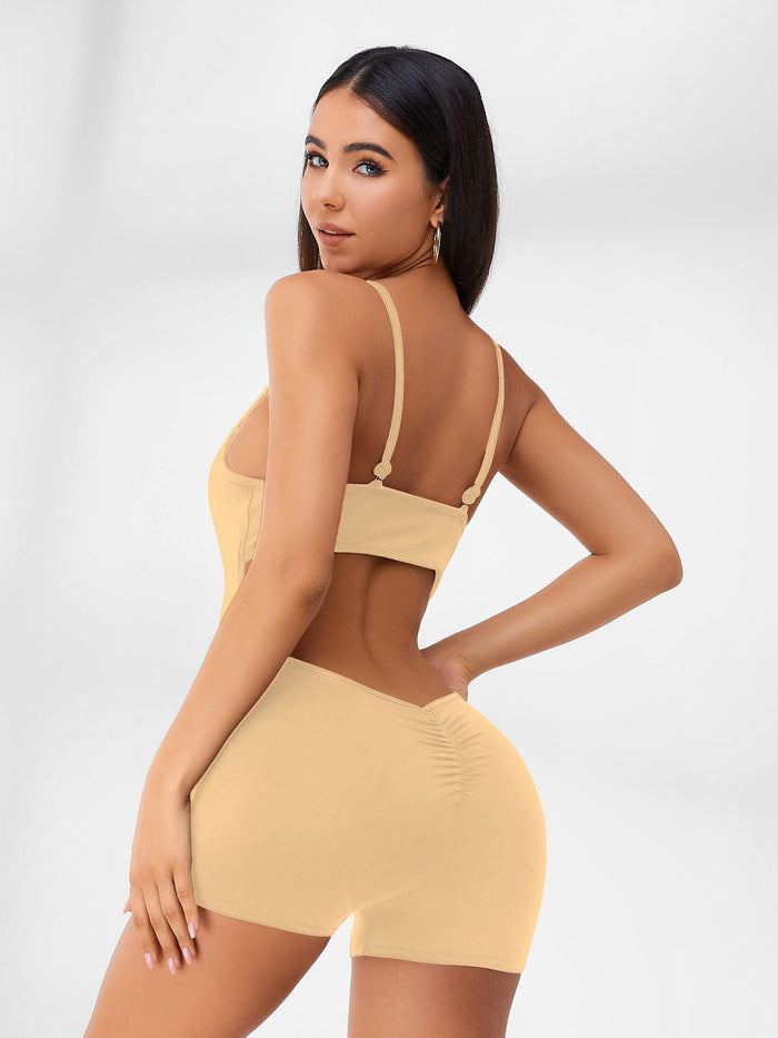 Hollow Out U-collar Scrunch Bum Romper