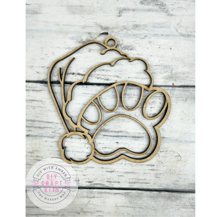 Hollow Paw Print Santa Hat Ornament DIY