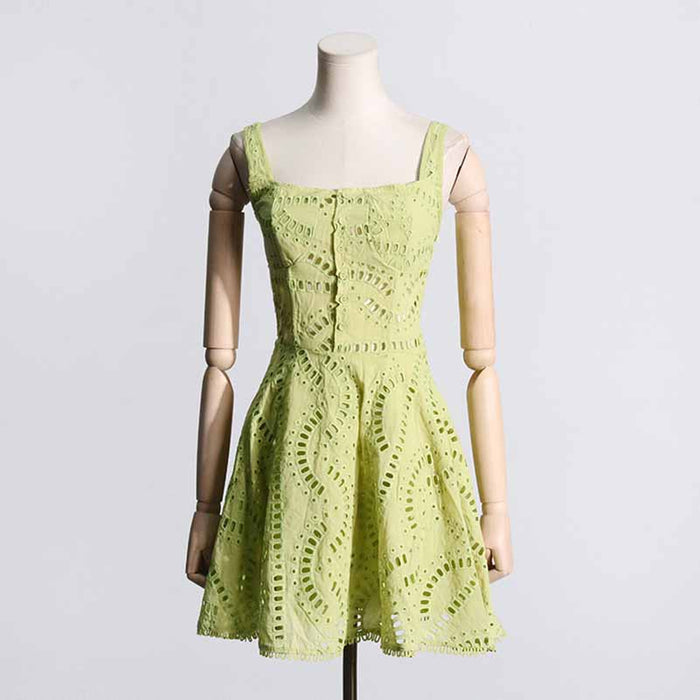 Hollowed Mini Dress Square Neck A Line Short Dress
