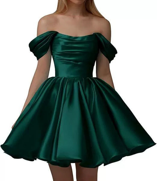 Home Coming Dress Off Shoulder Satin Cocktail Dress – Elegant Party & Prom Dress