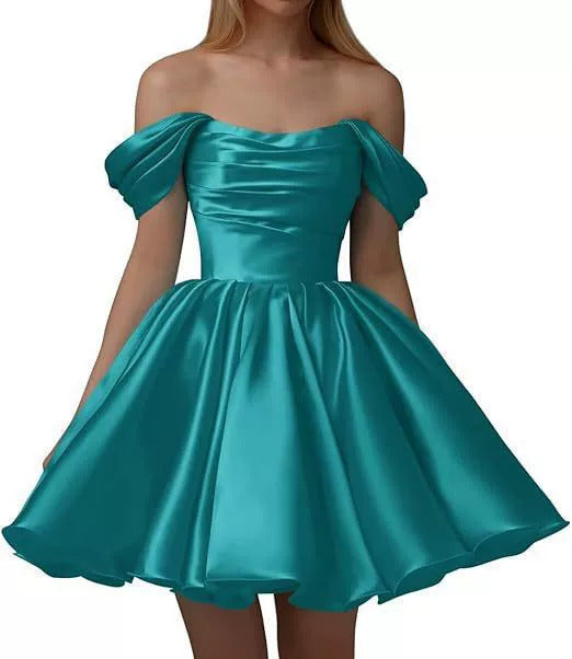 Home Coming Dress Off Shoulder Satin Cocktail Dress – Elegant Party & Prom Dress