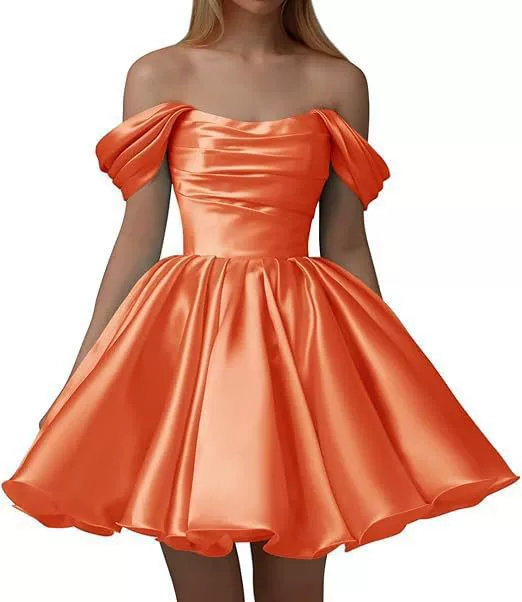 Home Coming Dress Off Shoulder Satin Cocktail Dress – Elegant Party & Prom Dress