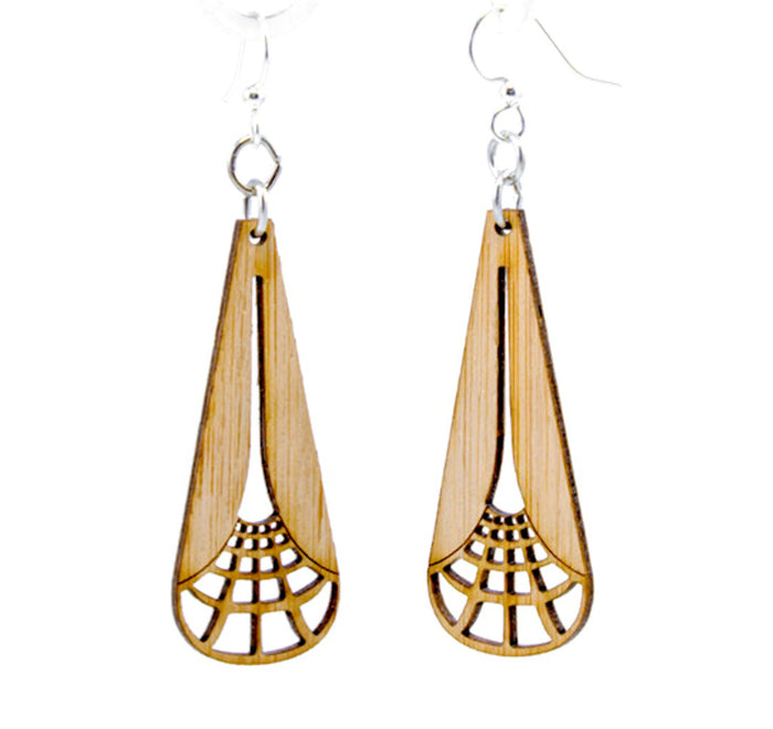 Illuminating square earrings with radiating cut lines, laser-cut wood, made in USA
