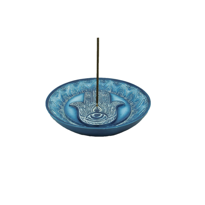 Incense Burner - Round Blue Hamsa Hand (5 in.) - Smokin Resin Company