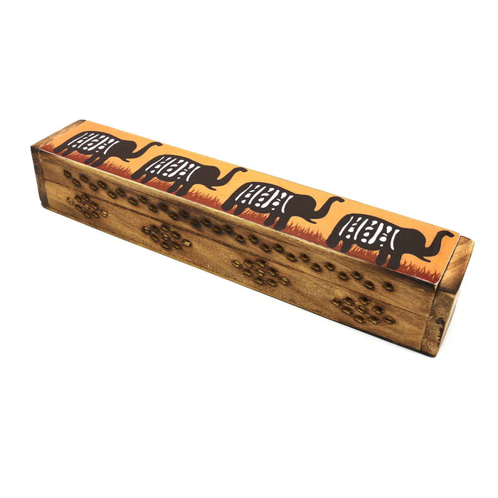 Incense Burner Box, Wooden - Elephants
