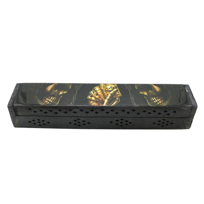 Incense Burner Box, Wooden - Skull of Luck - Smokin Resin Company