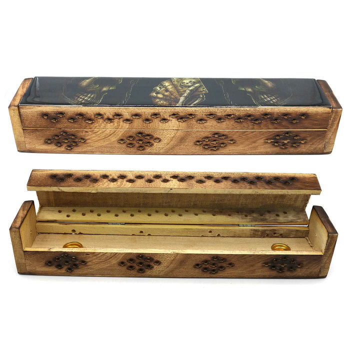 Incense Burner Box, Wooden - Skull of Luck