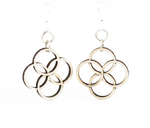 Integrated circle blossom earrings with interlocking rings, made in USA