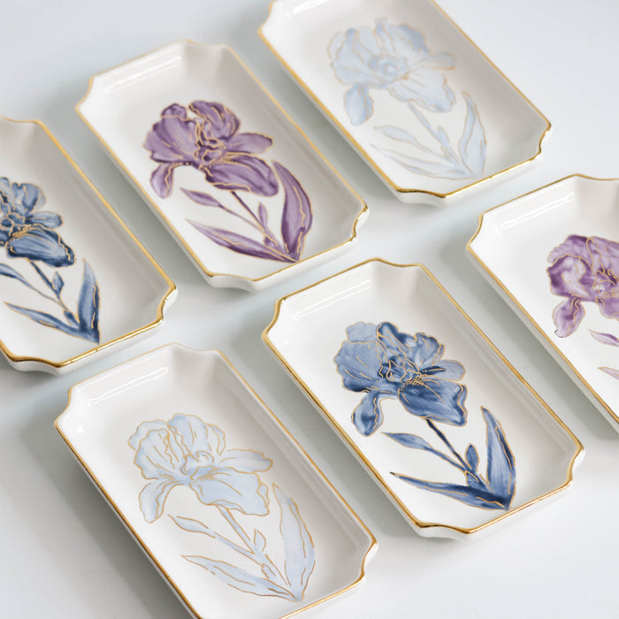 Iris Petite Gold-Luster Stoneware Valet Tray — Iris trays in several colors with alternate Aubergine examples shown for reference; Susan Gordon Pottery