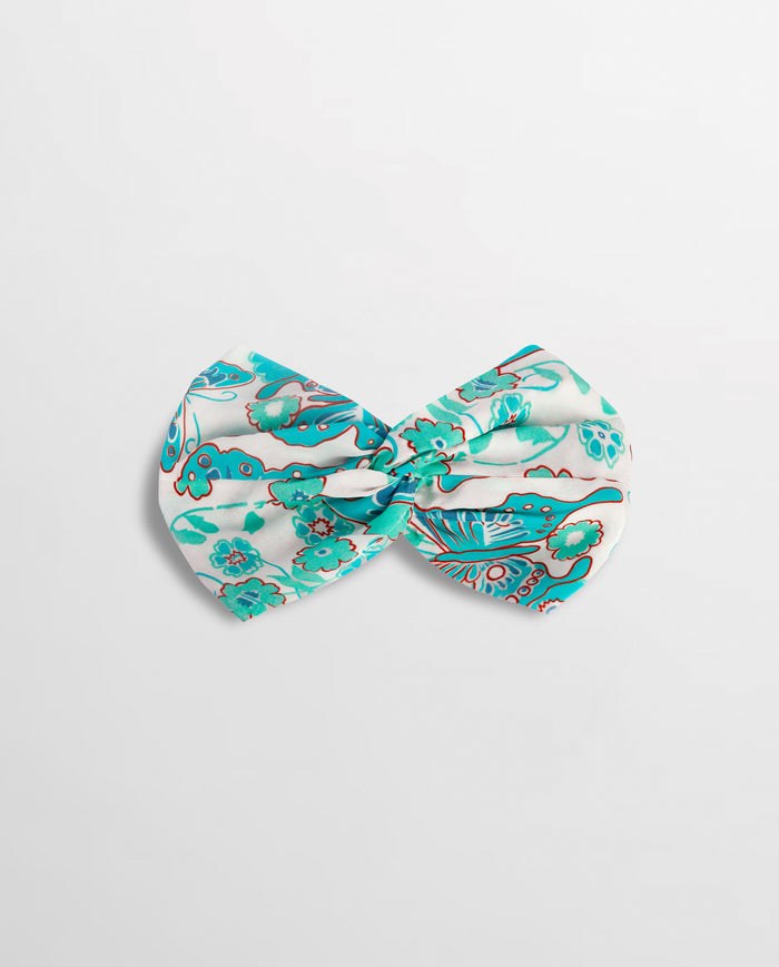 Isa Floral Print Silk Twist Headband - Turquoise Butterfly