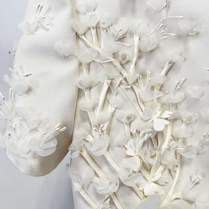 Ivory Floral Embellished Mini Dress – Elegant Short Sleeve Cocktail Dress for Weddings, Parties & Special Occasions