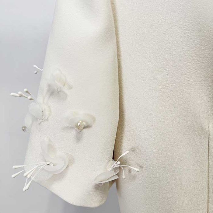 Ivory Floral Embellished Mini Dress – Elegant Short Sleeve Cocktail Dress for Weddings, Parties & Special Occasions
