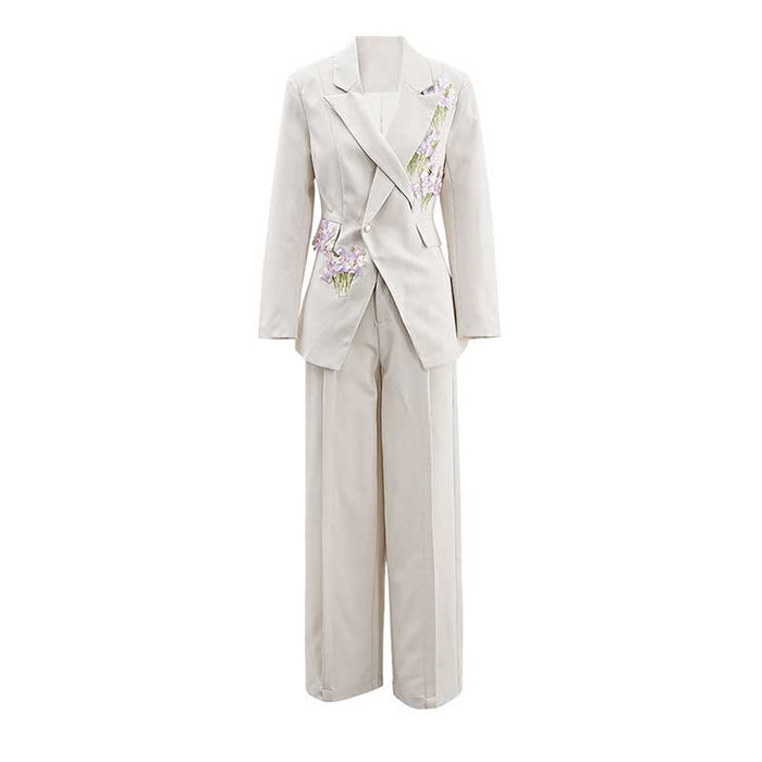 Ivory flower detail pantsuit for women by SD Dresscode & Fashiontrends featuring elegant floral embroidery