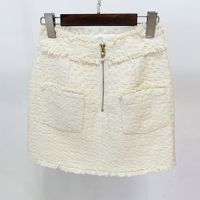 Ivory Tweed Crop Top Jacket + Mini Skirt Suit
