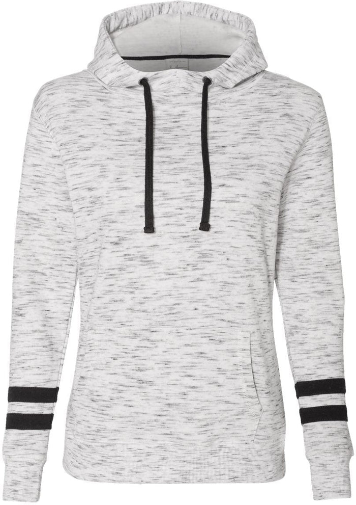J America Women's Mélange Fleece Striped-Sleeve Hooded Sweatshirt