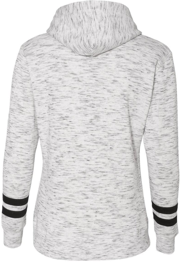 no-logo J America Ladies Mélange Fleece Striped-Sleeve Hooded Sweatshirt-Ladies Layering-J. America-Thread Logic